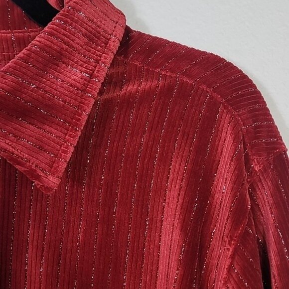 NWT DG2 Velvet Button Up Shirt 2X Red Silver Thread Holiday Glam Long Sleeve - Picture 6 of 14